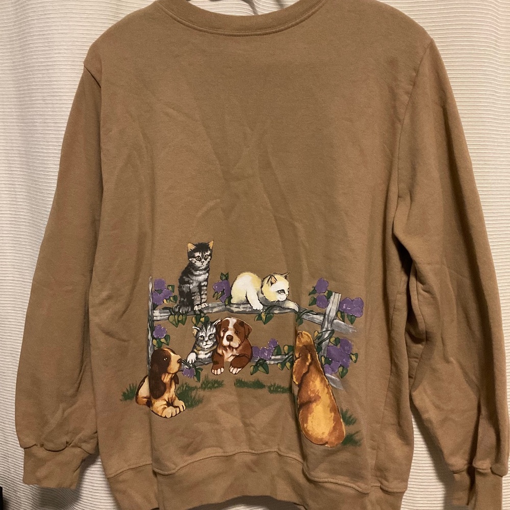 Vintage beige puppies kitten print sweatshirt
